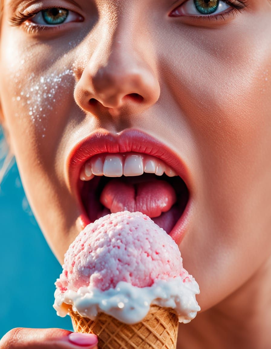 Vibrant Close-Up of a Woman Enjoying a Scoop of Ice Cream