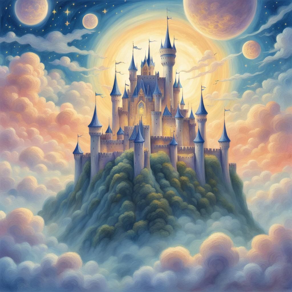 Magical Floating Castle in Dreamy Illustration