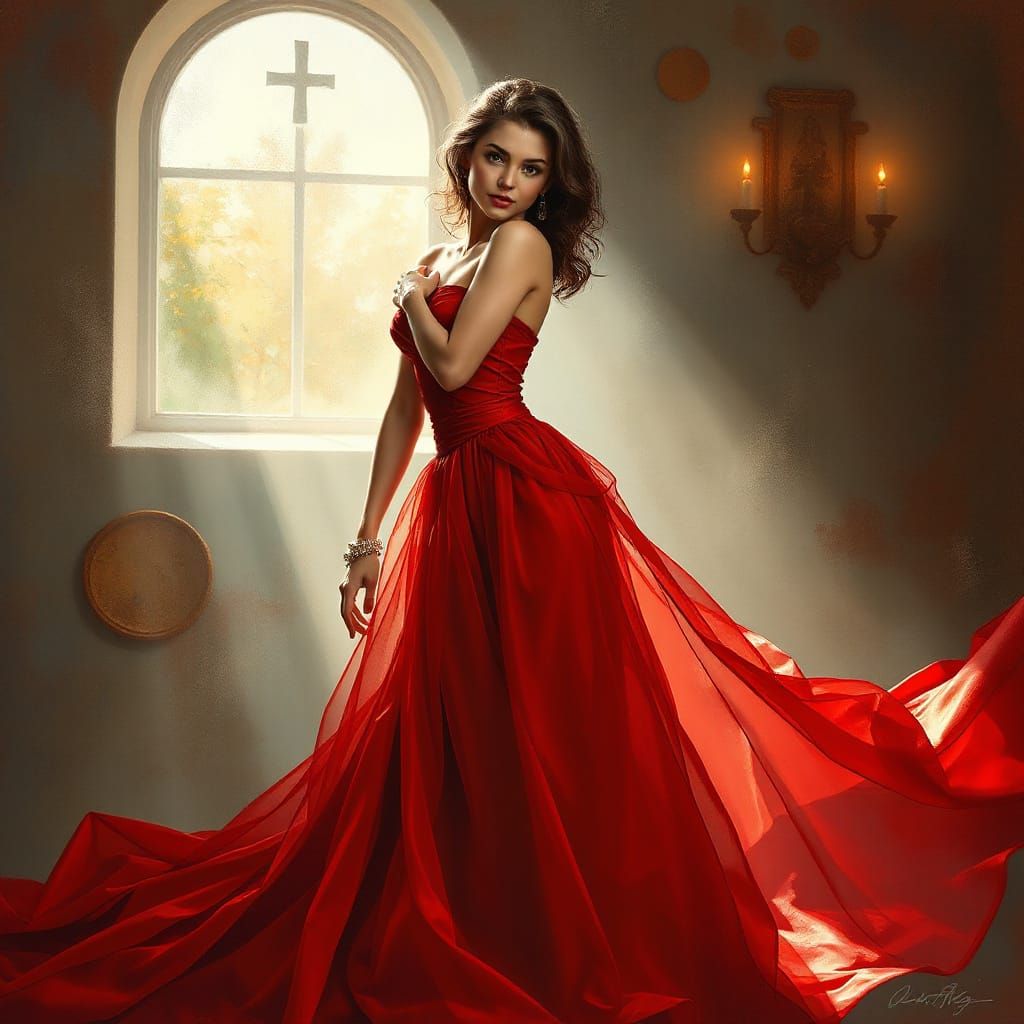 Ethereal Red Beauty in Chiaroscuro