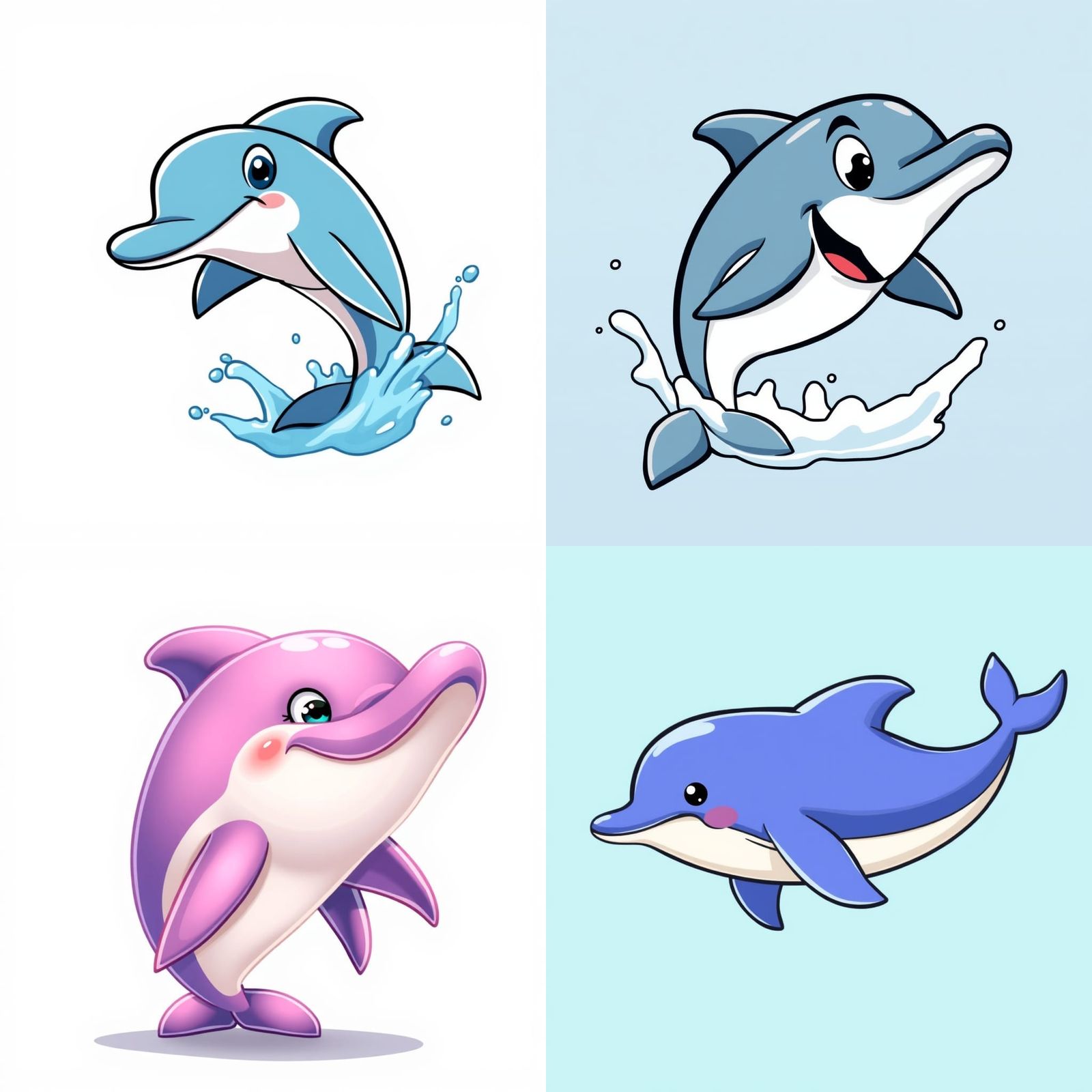 Cartoon Dolphin on Plain Background