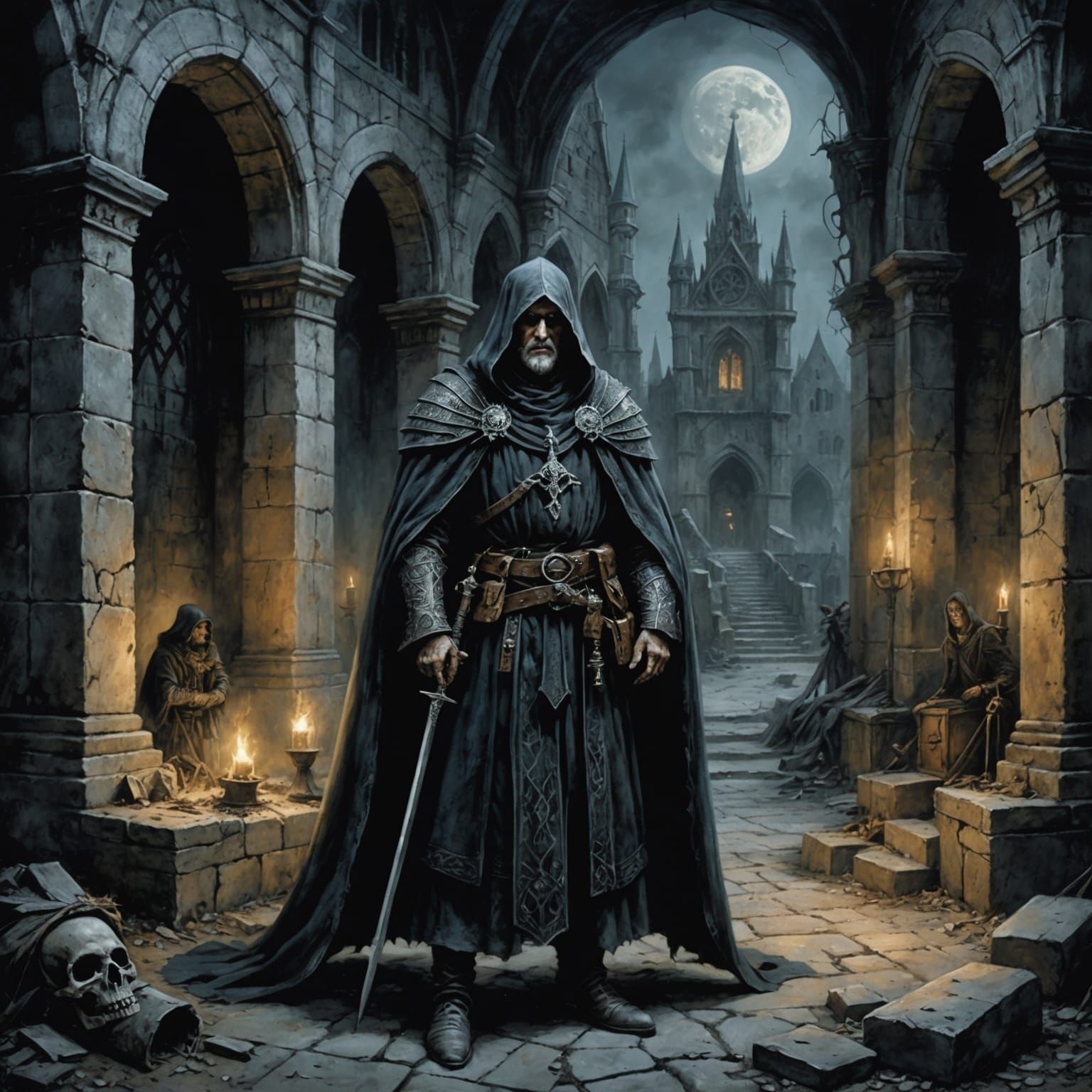Creepy Medieval Masons in Dark Fantasy Style