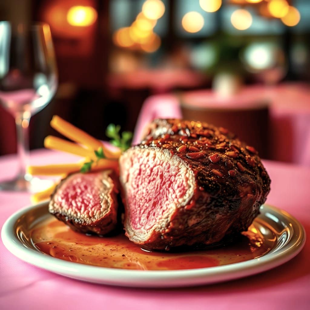 Savory Rare Filet Mignon Served in an Upscale Setting