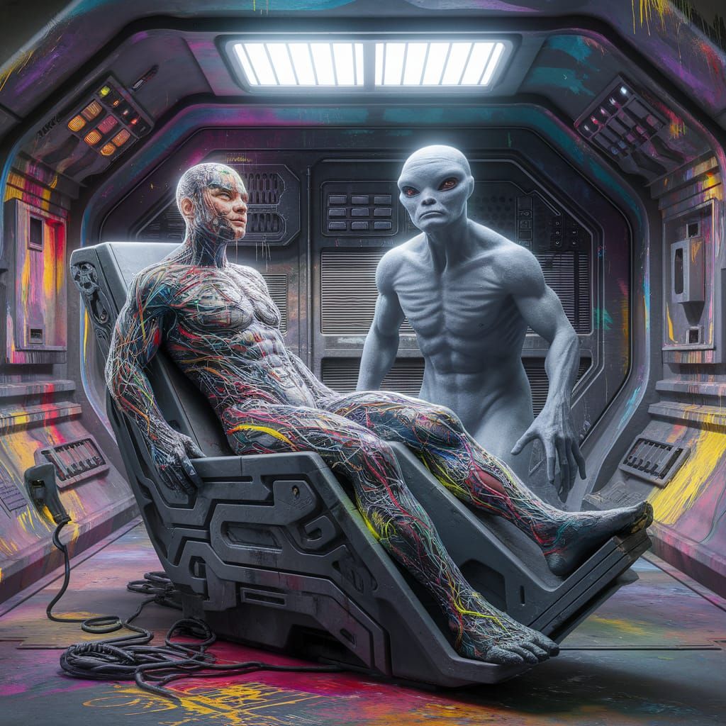 Grey Alien Transformation in Graffiti Art Style