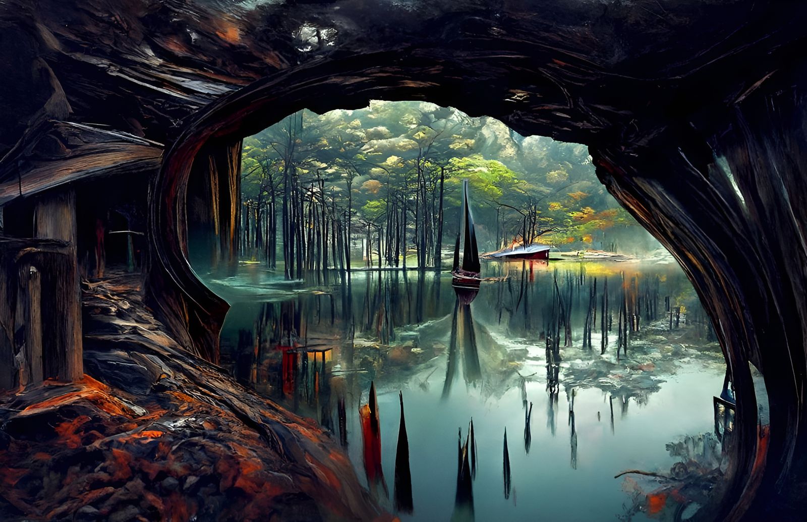 Mystical Portal: Cave to Forest Lake
