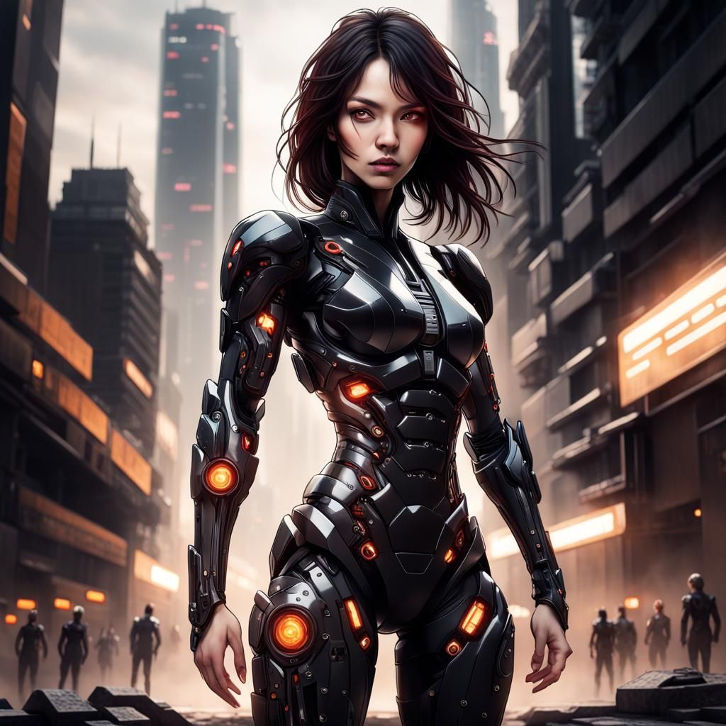 Beautiful Cyborg Martial Artist in Cyberpunk City