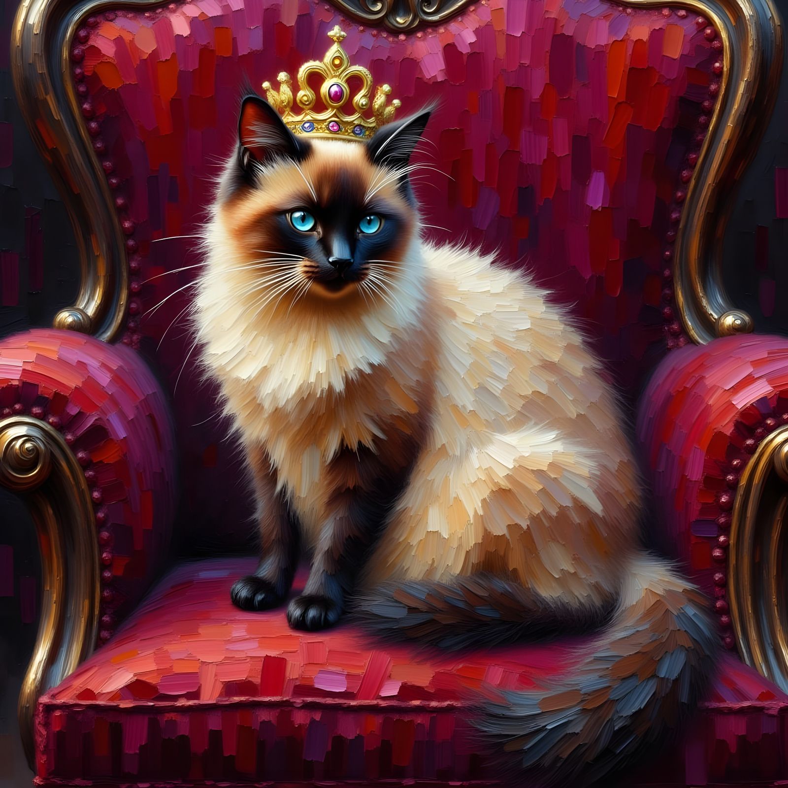 Regal Cat Portrait in Oil Painting Style