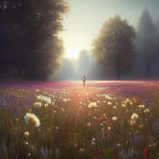 Sinister Flower Meadow, Dark Fantasy Illustration