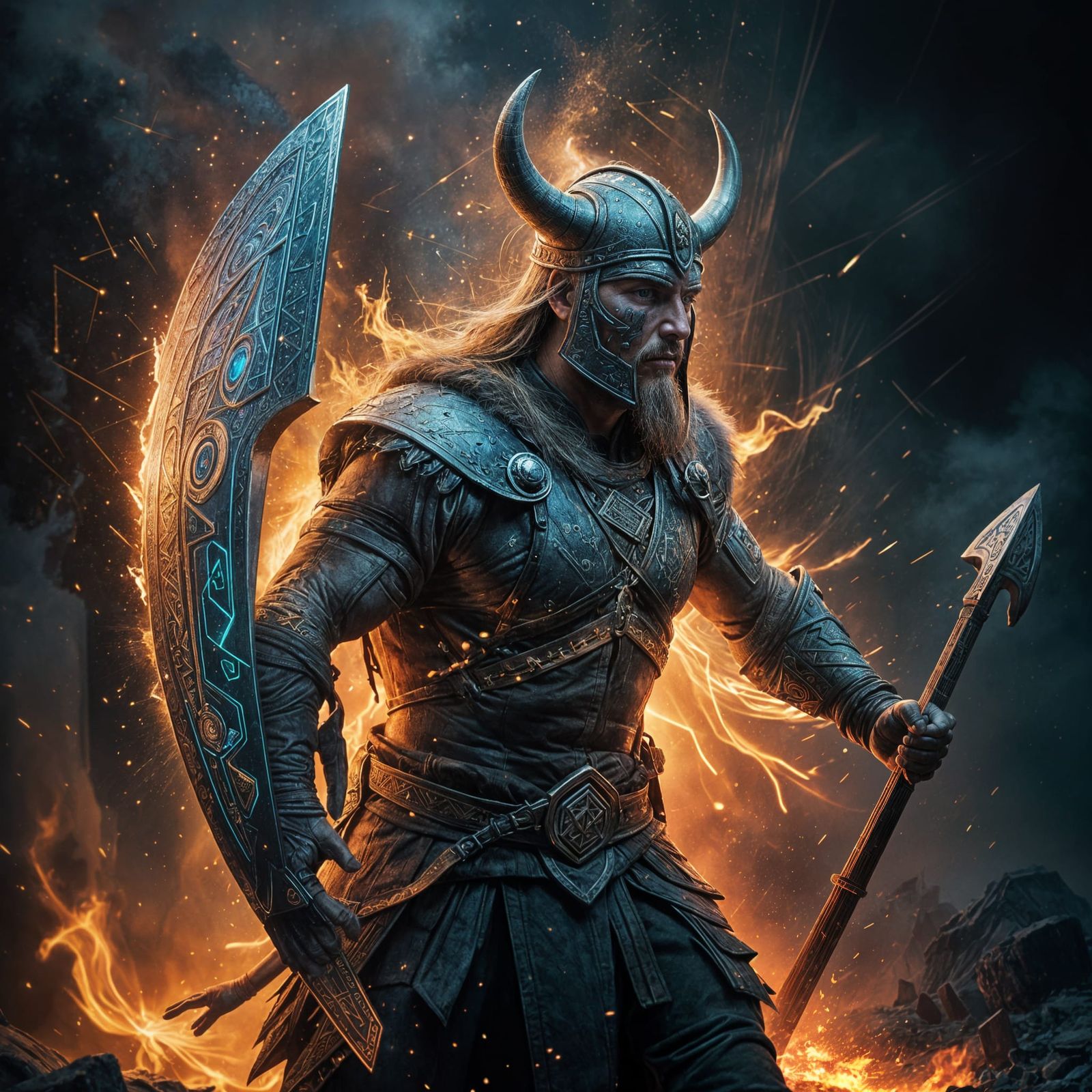 Viking Warrior Unleashes Fury in Burning City