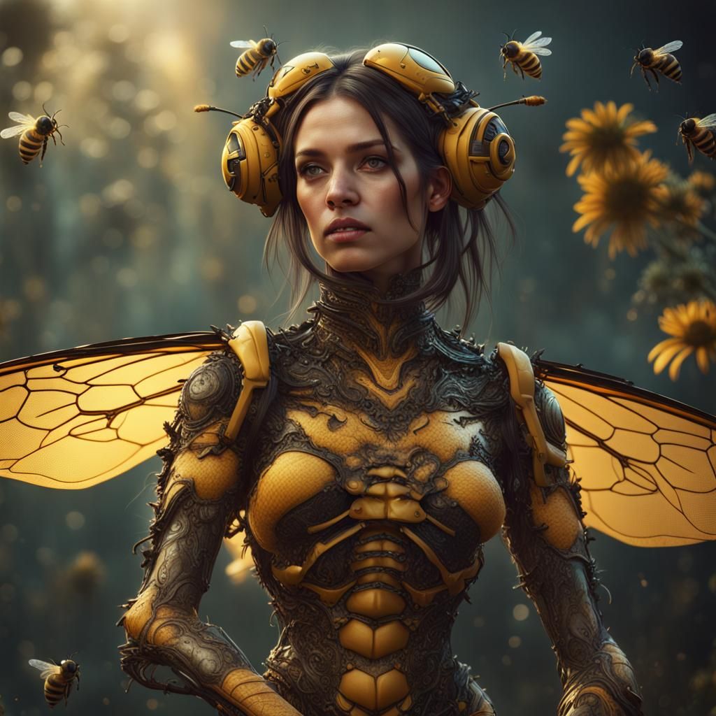 Sad Bee-Human Hybrid in Detailed Matte Painting
