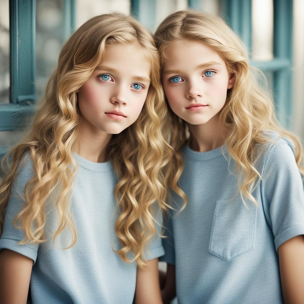 Beautiful Blonde Twin Girls with Blue Eyes