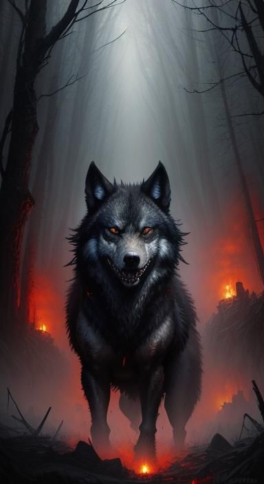 Sinister Shadow Wolf in Ethereal Oil Painting Style