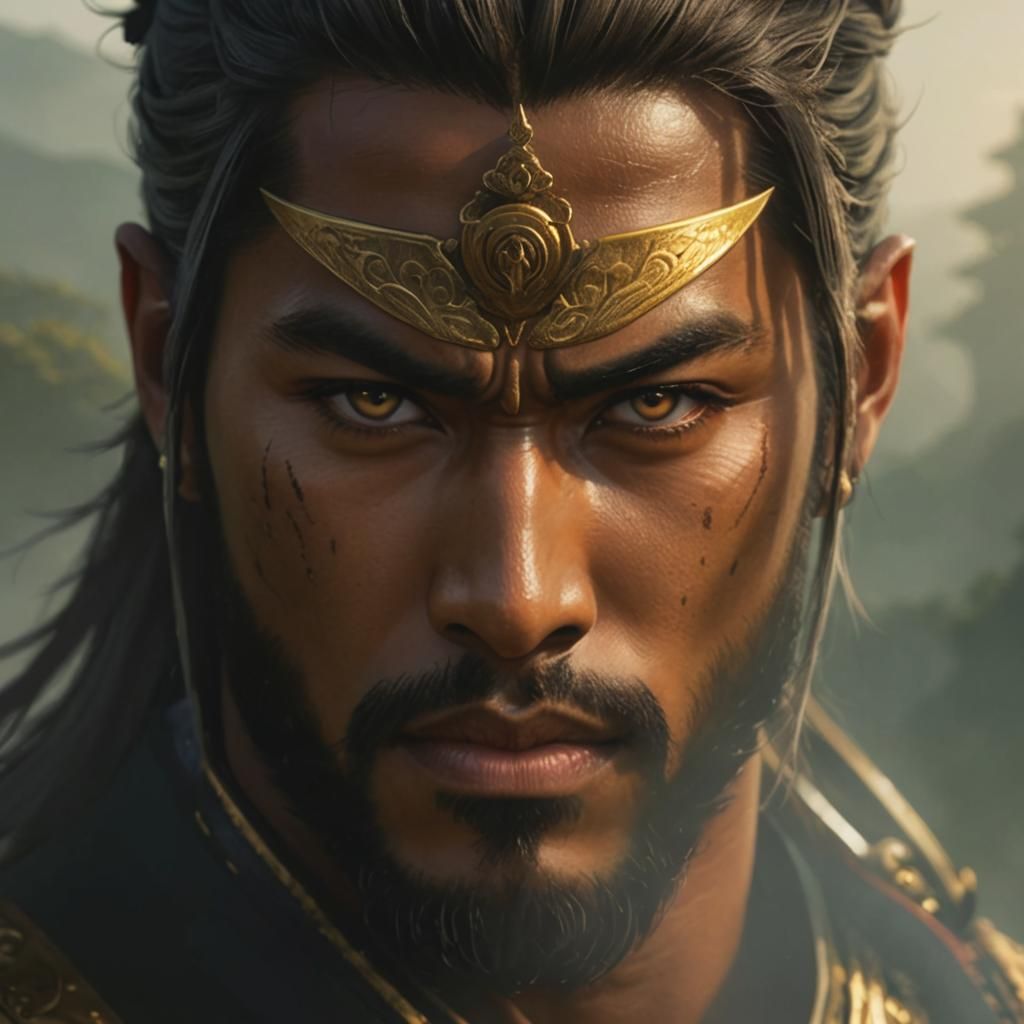 Fantasy Samurai Mercenary in Fog, Hyperdetailed Art