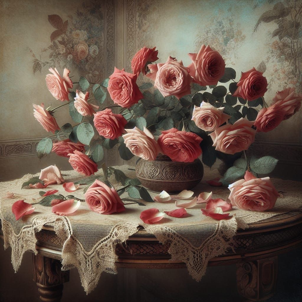 Soft Red Roses Still Life in Textured Photography