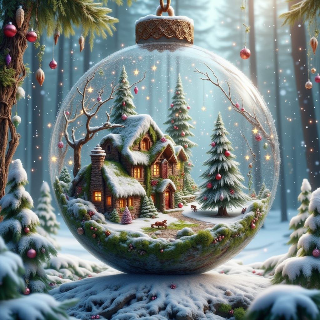 Enchanting Gnome Village Inside Snowy Christmas Ornament