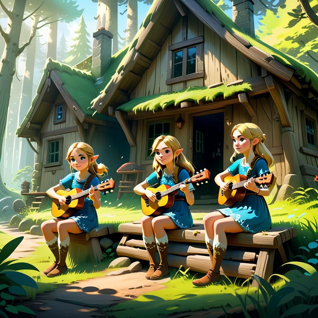 Ukulele Trio at Forest Cottage: Game Art