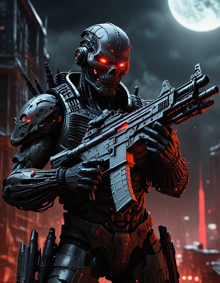 Cyberpunk Cyborg Super-Soldier with Rifle