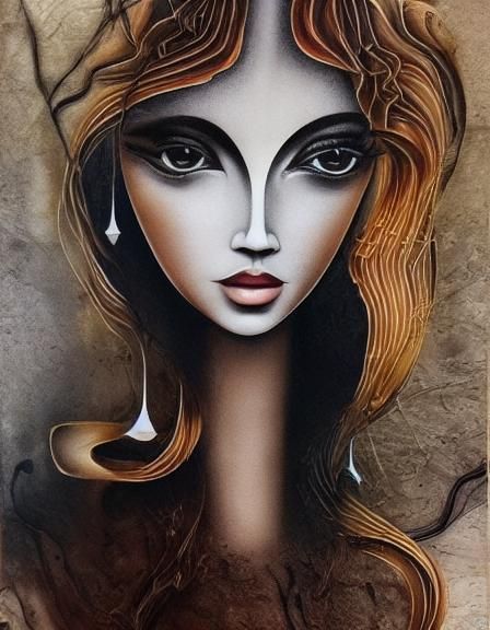 Ethereal Horror Woman: Dark Surrealist Cubism Portrait