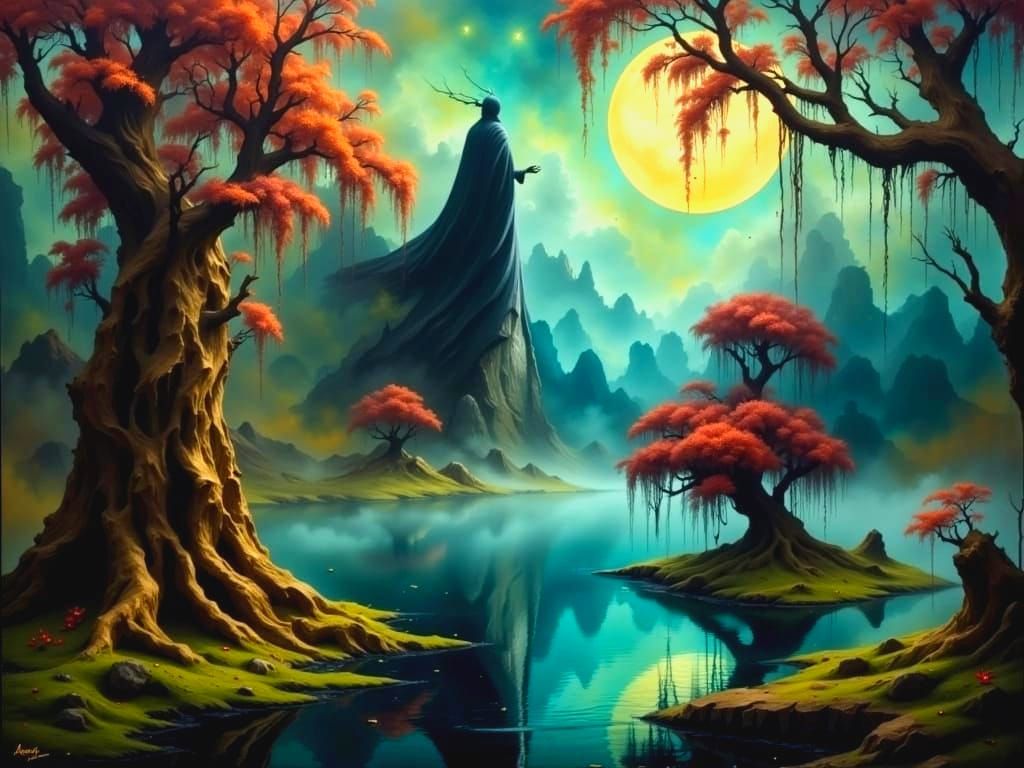 Surreal Cloaked Landscape in Twilight Forest
