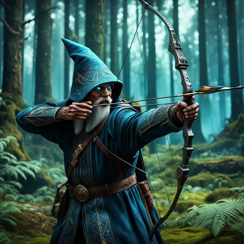Futuristic Wizard Archer in Forest Concept Art