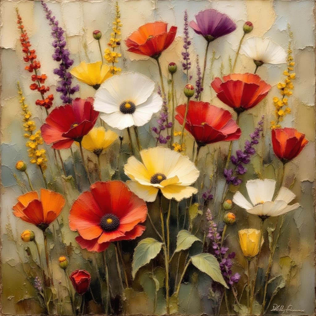 Vintage Floral Spring Landscape in Earth Tones