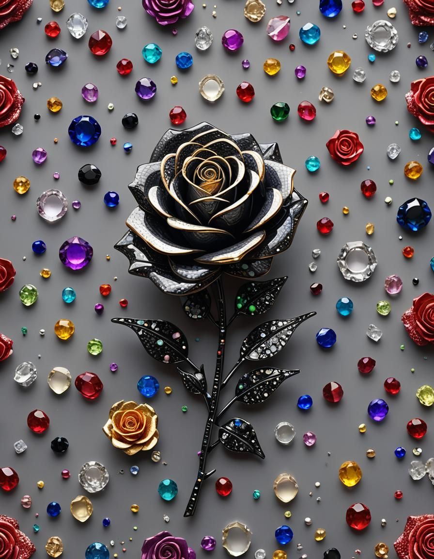 Carbon Fibre Rose Adorned with Precious Stones