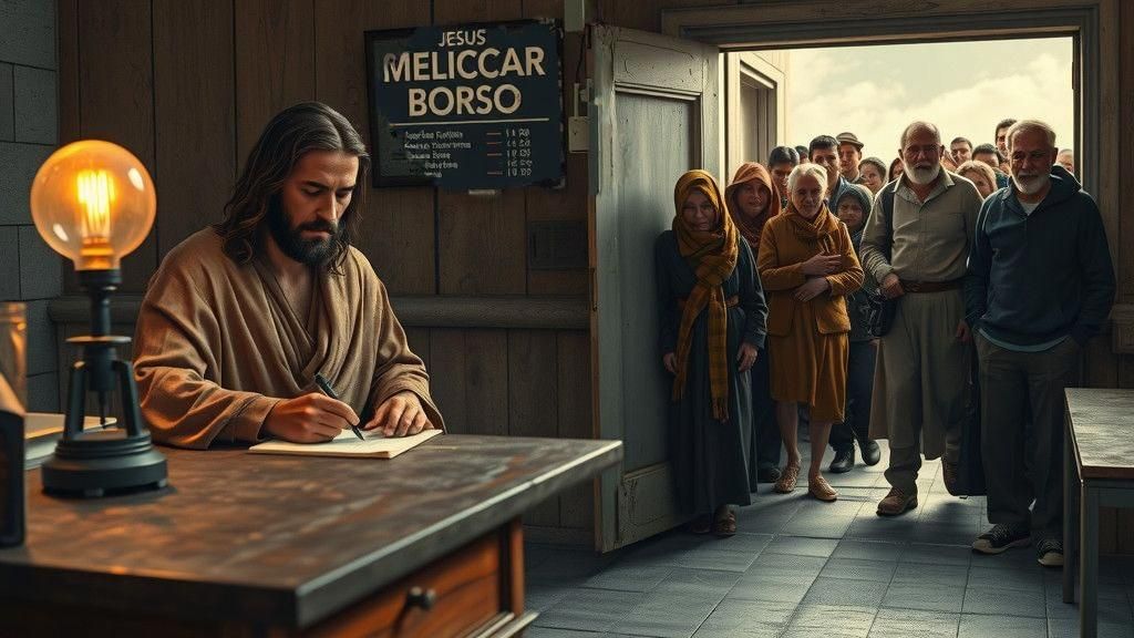 Jesus Stamps Passports at Border Crossing: Photorealistic Re...