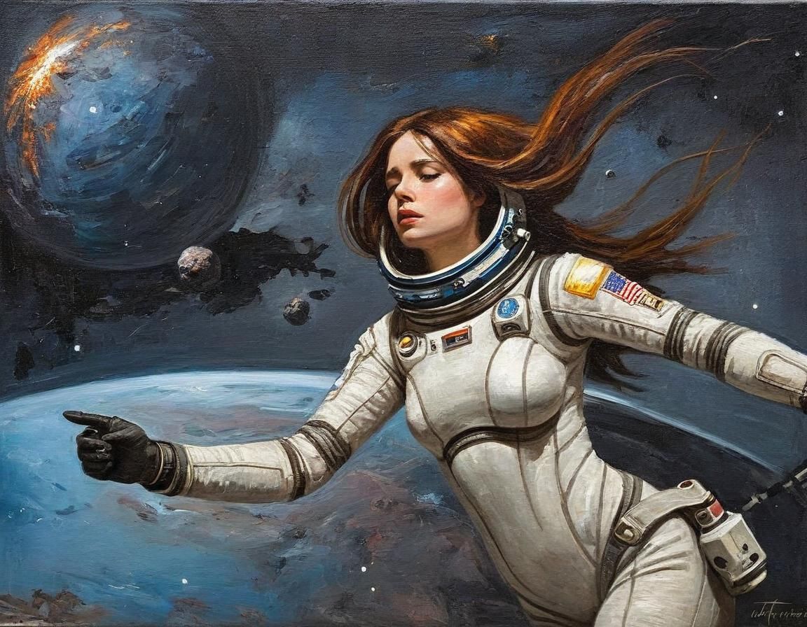 Android Woman in Space, Pre-Raphaelite Style