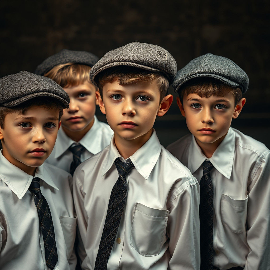Schoolboys in Flatcaps: A Nostalgic, Hyperrealistic Portrait