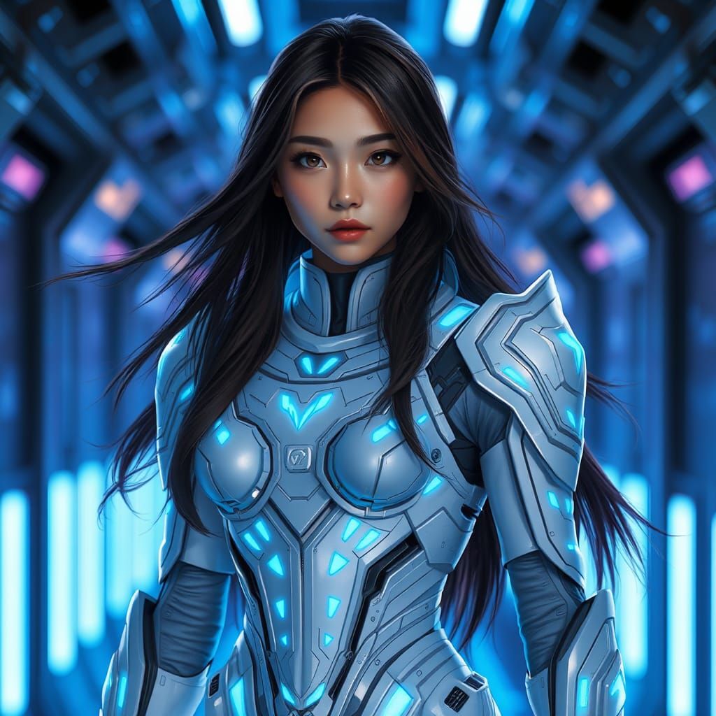 Futuristic Asian Woman in Sci-Fi Armor