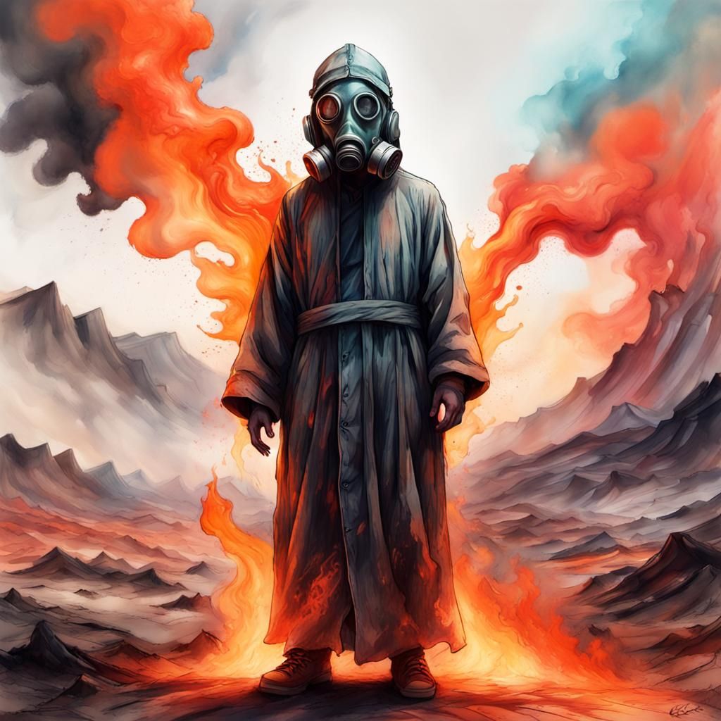 Godlike Figure in Fiery Landscape: Hyperrealistic Concept Ar...