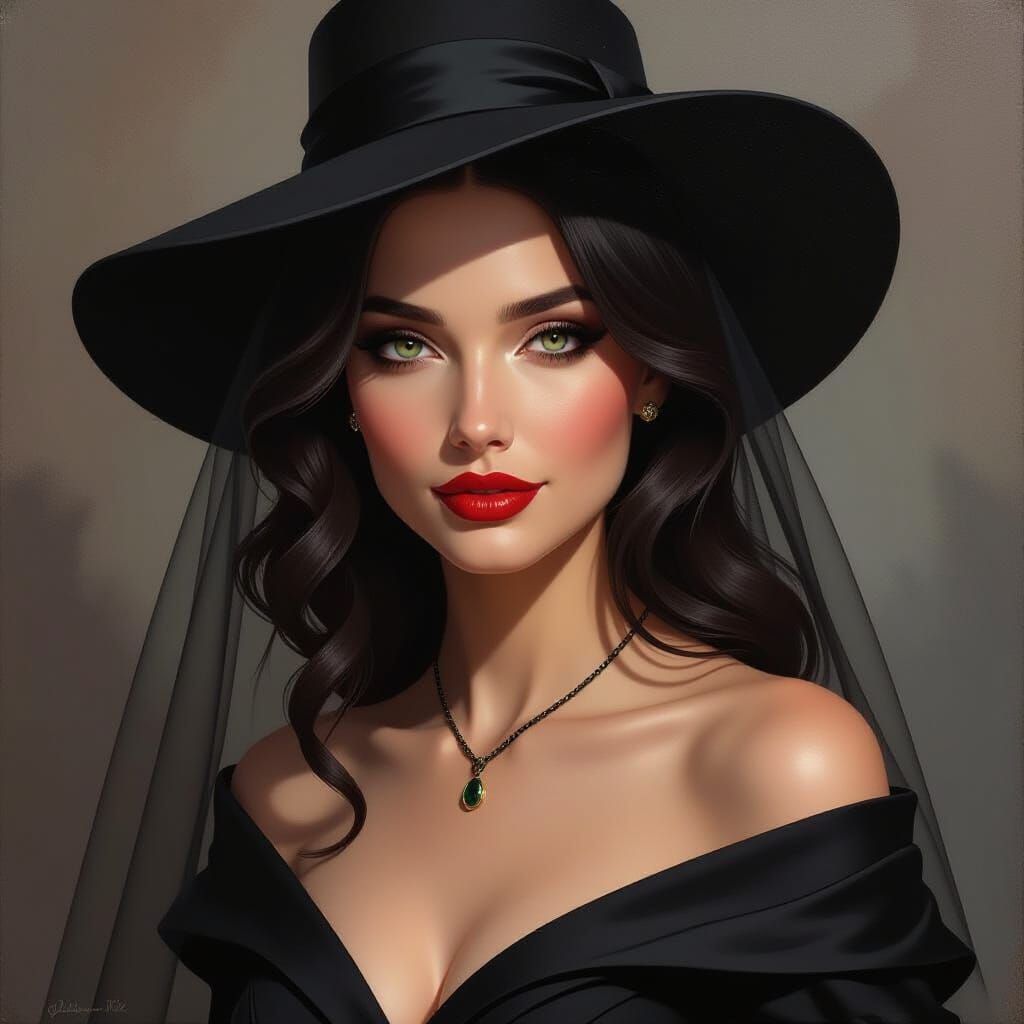 Mysterious Woman Portrait in Oil Painting Style