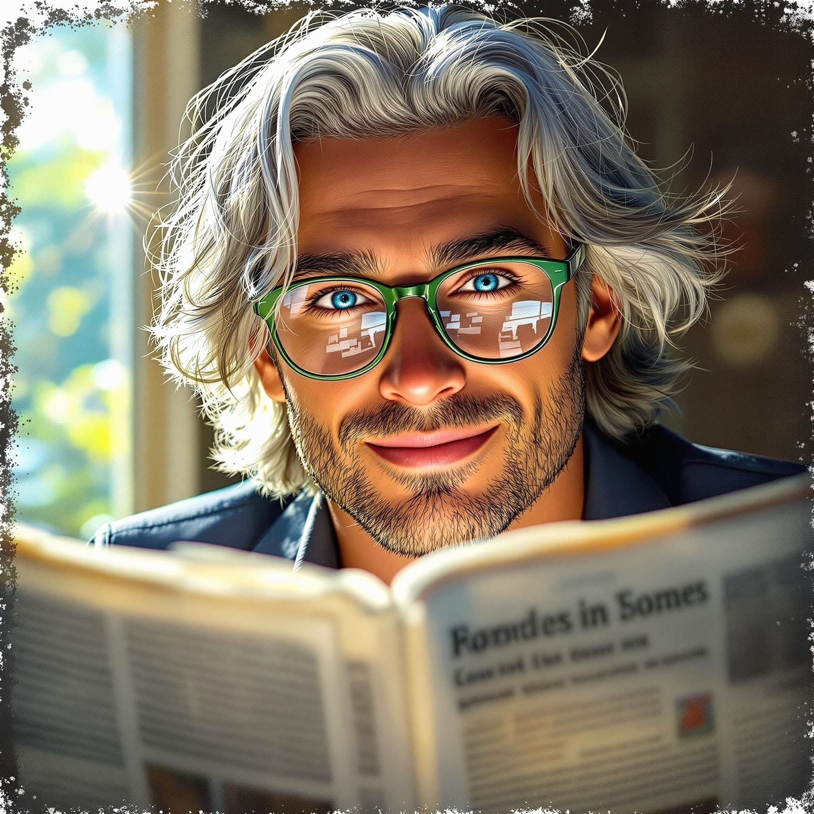 Silver Haired Gentleman Reads Newspaper in Elegant Light