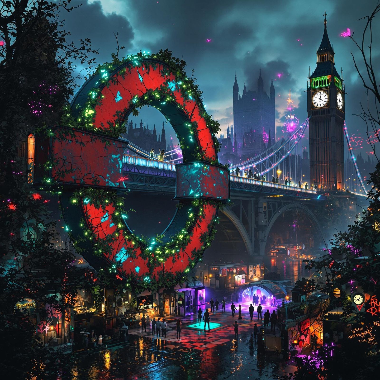 Cyberpunk Post-Apocalyptic London in Dystopian Ruin