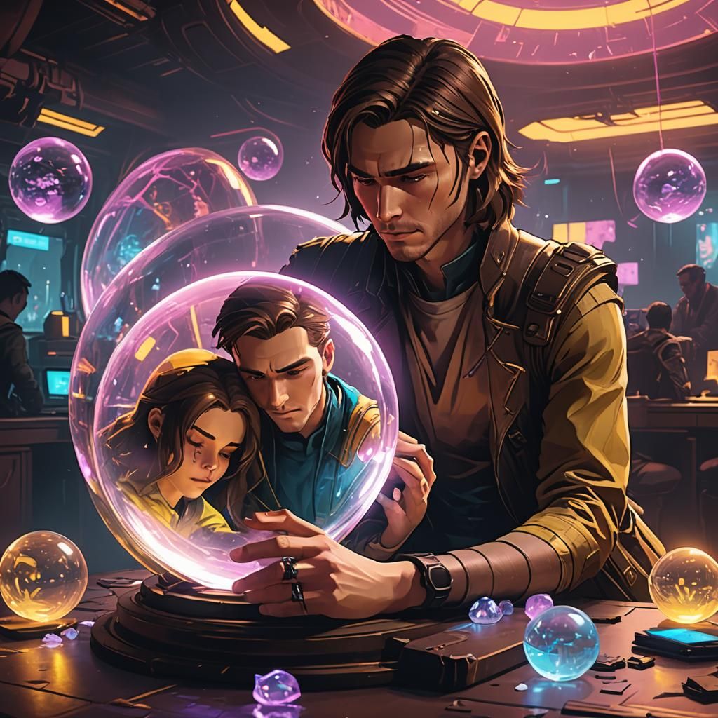 Jim Hawkins and Sleeping Belle in Cyberpunk Style