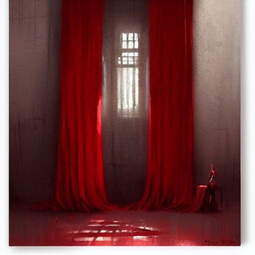 Sinister Red Drapes in a Void, Painterly Style