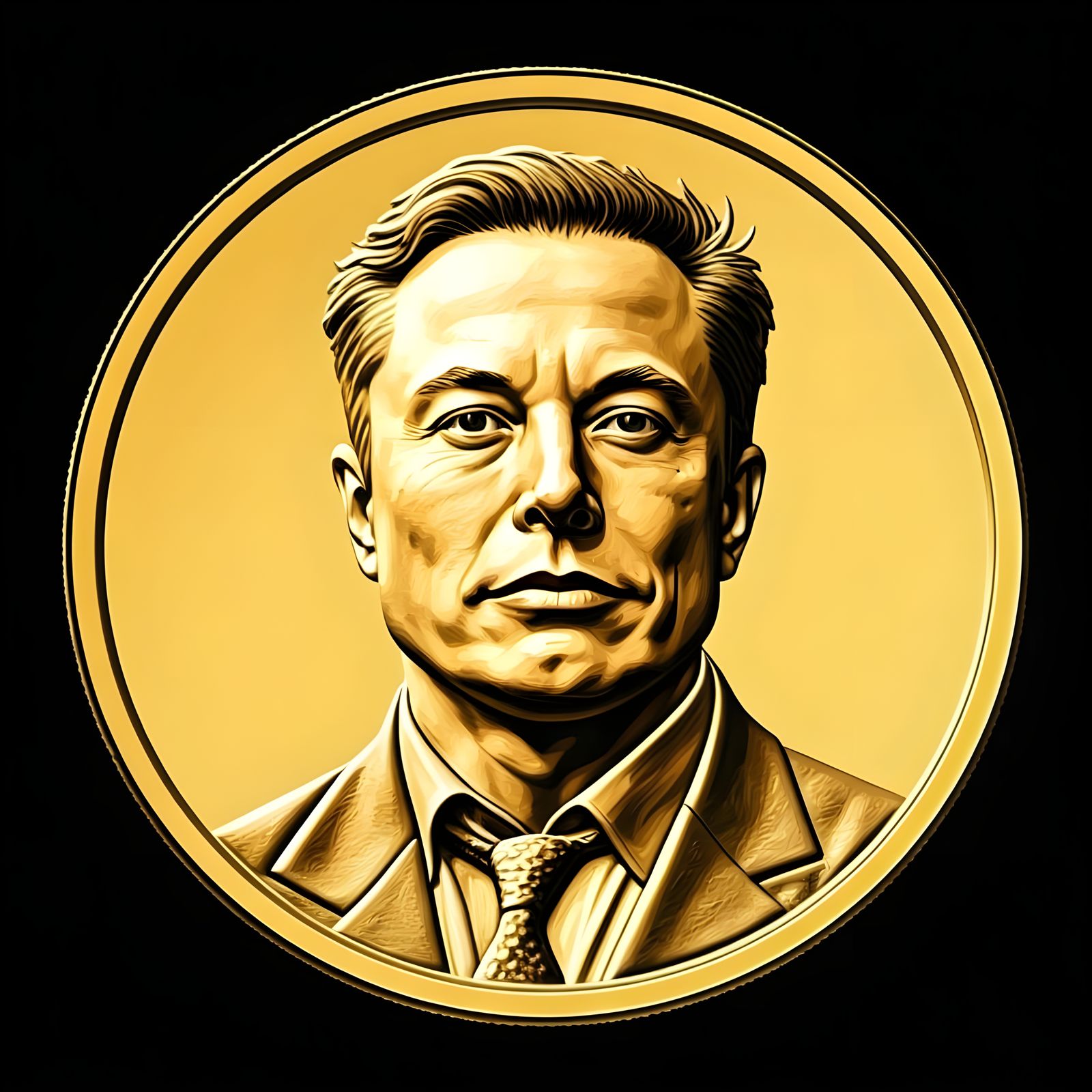 Elon Musk's Portrait on a Shiny Gold Coin