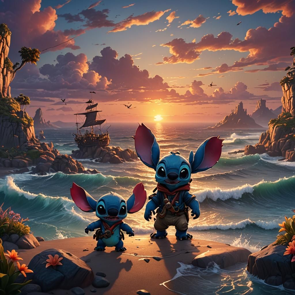 Stitch at Sunset: Detailed Matte Painting