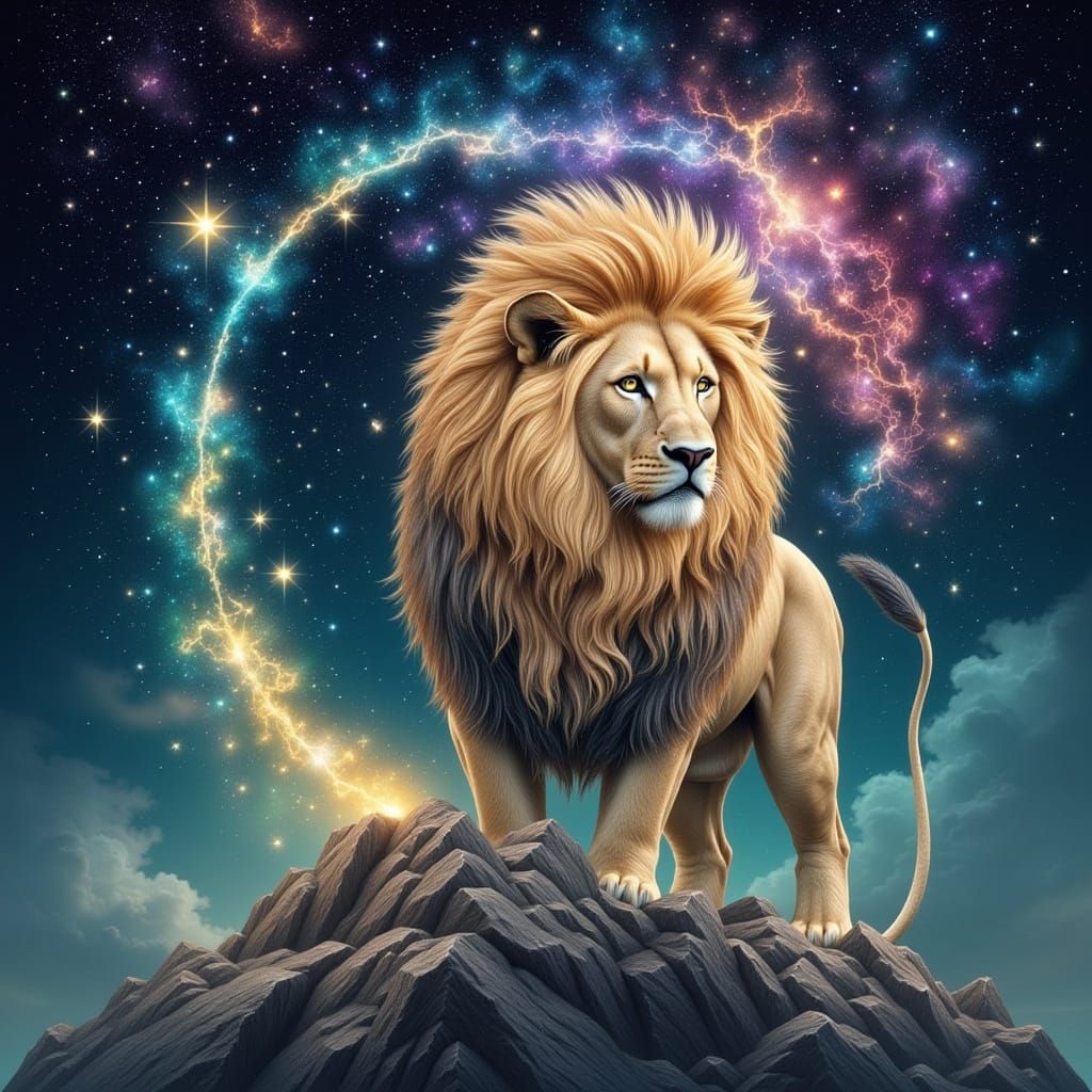 Cosmic Lion with Galaxy Mane in Dreamlike Style