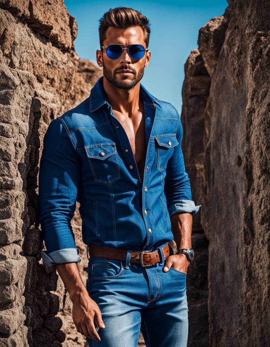 Cool Guy in Denim on Hot Summer Day
