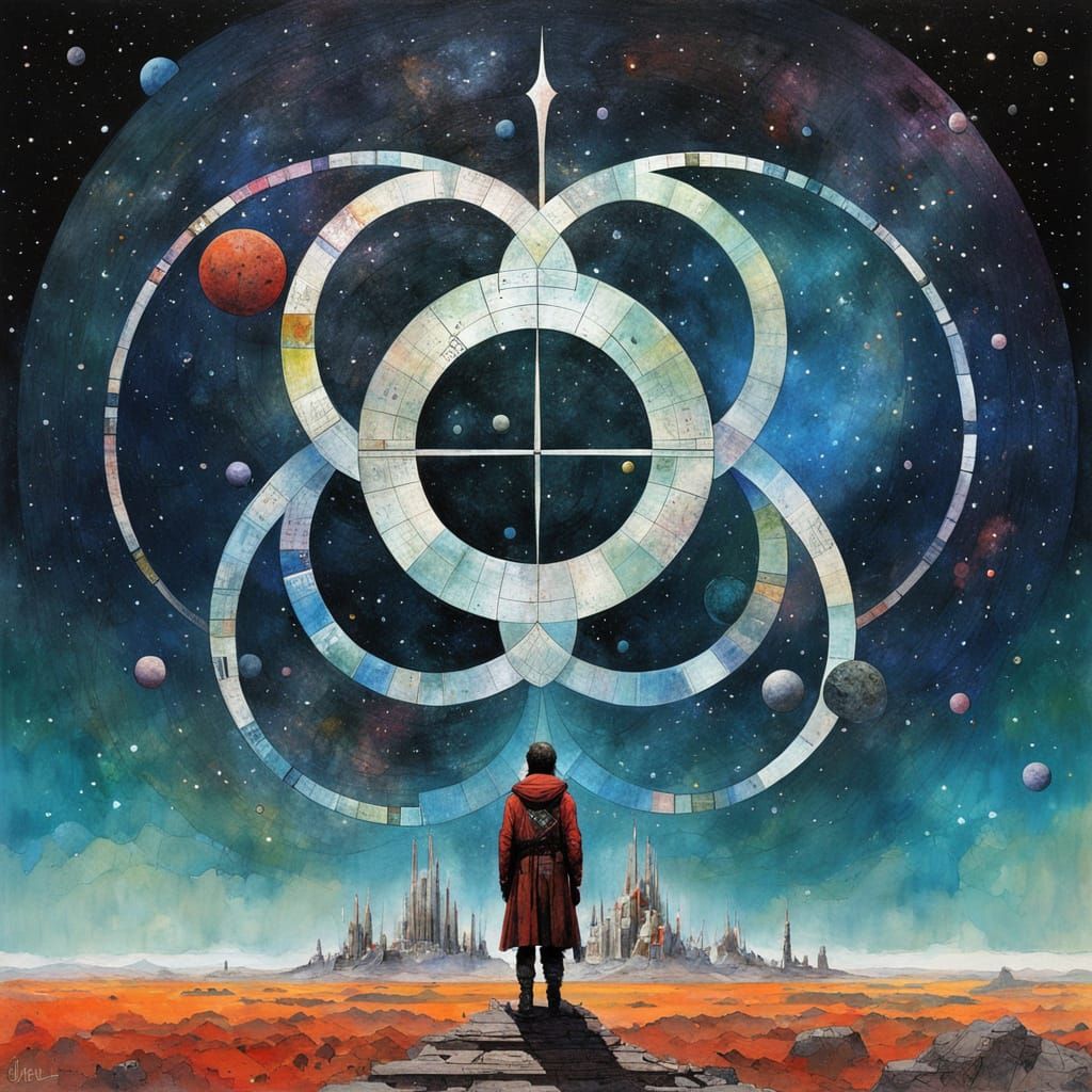 Infinity Symbols Across Vibrant Cosmos in Mixed Media