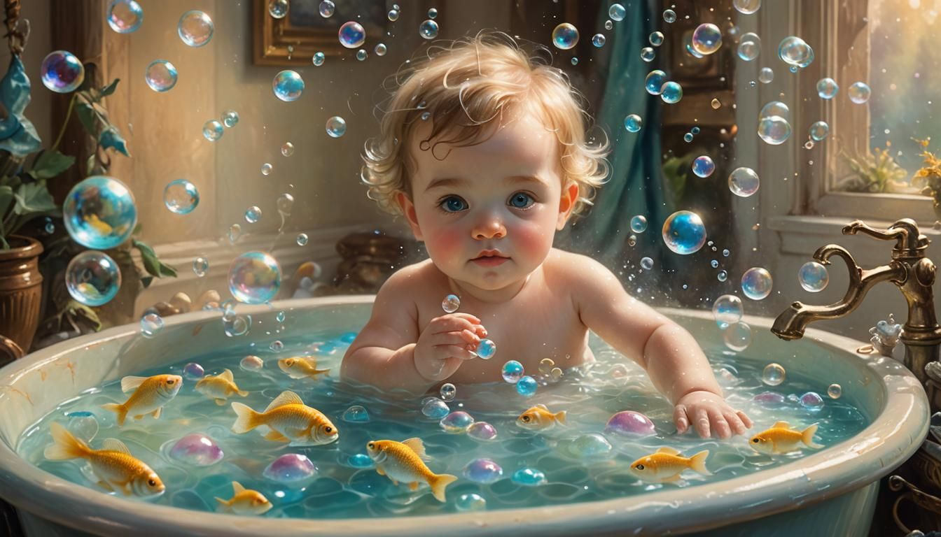 Baby's Bath: Ethereal Fantasy Art in Pastel Colors