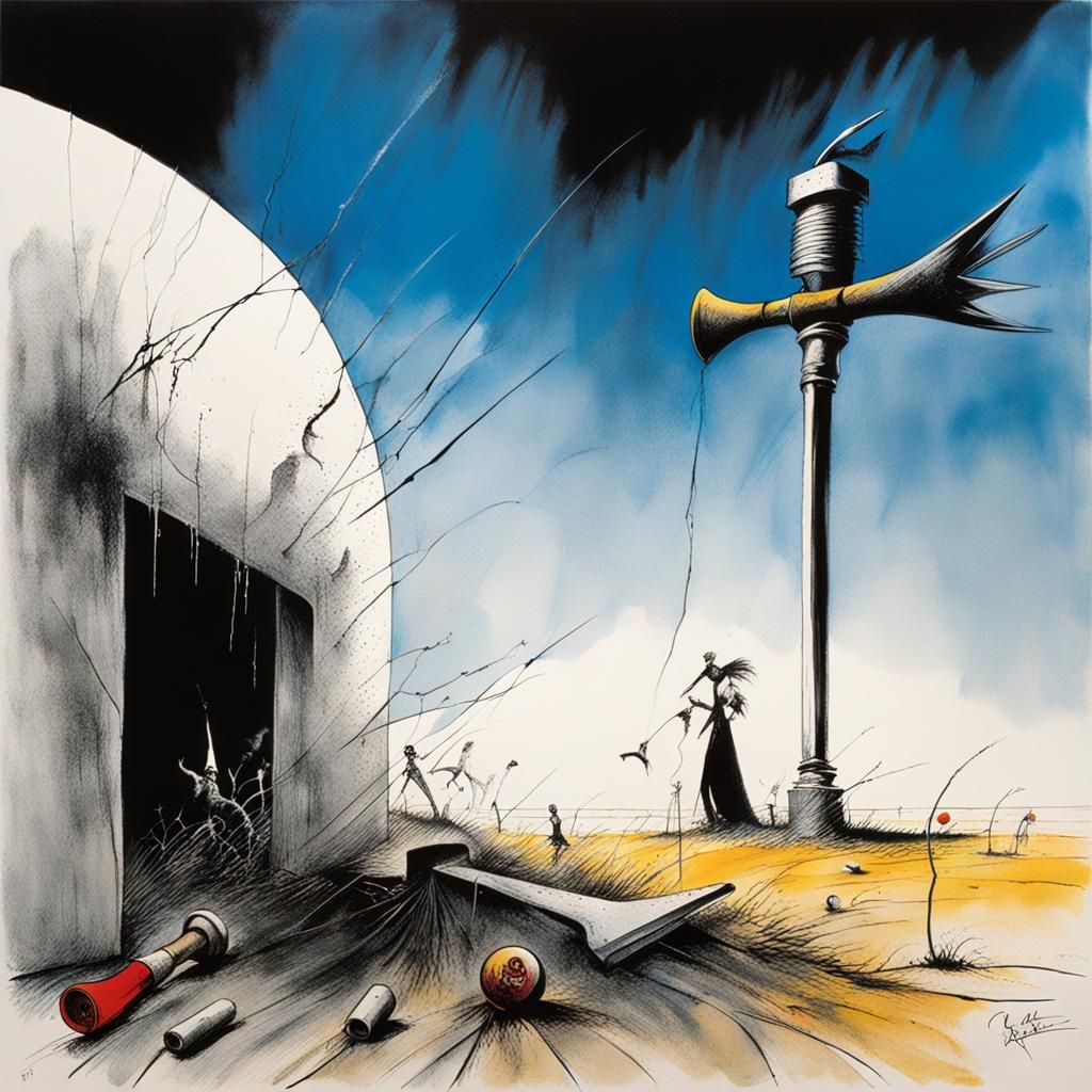 Surreal Hammer Dreamscape in Ralph Steadman Style