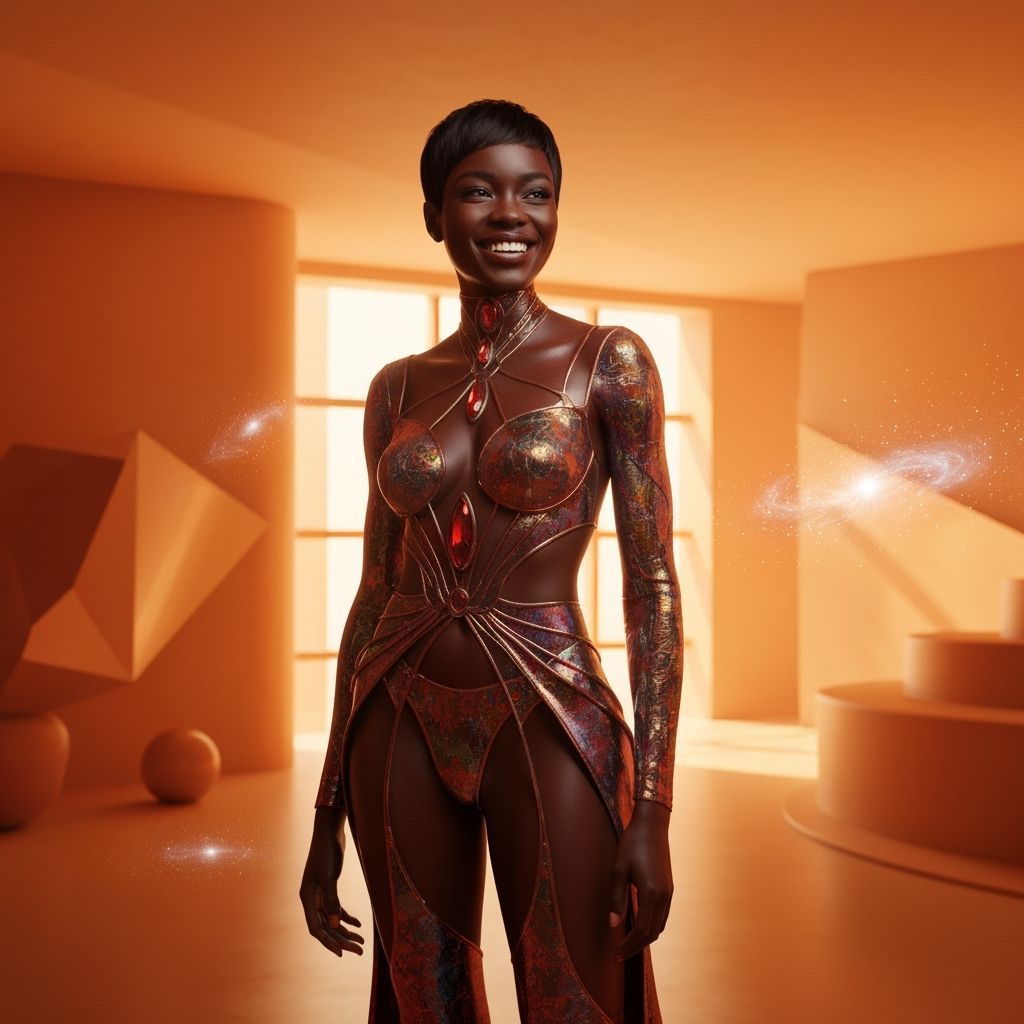 Glamorous Woman in Abstract Interior with Astral Elements