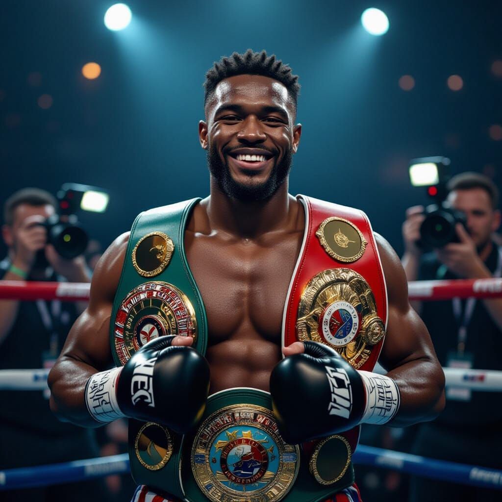 Boxing Champion Celebrates Victory in Photorealistic Style