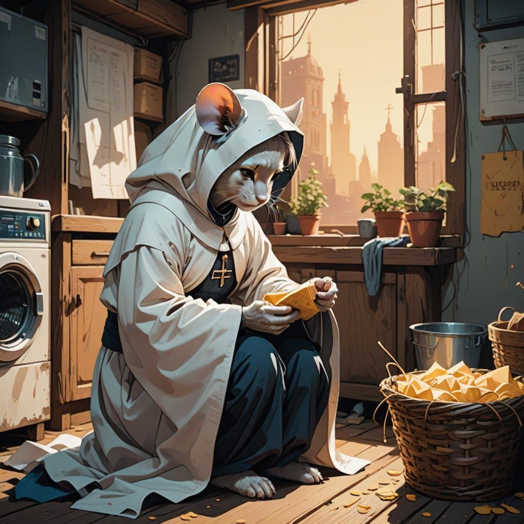 Serene Nun Mouse in Soft Golden Light