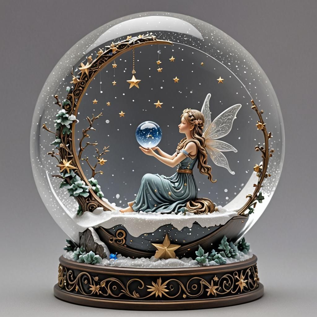 Fairy Reaching for Stars in 3D Snow Globe