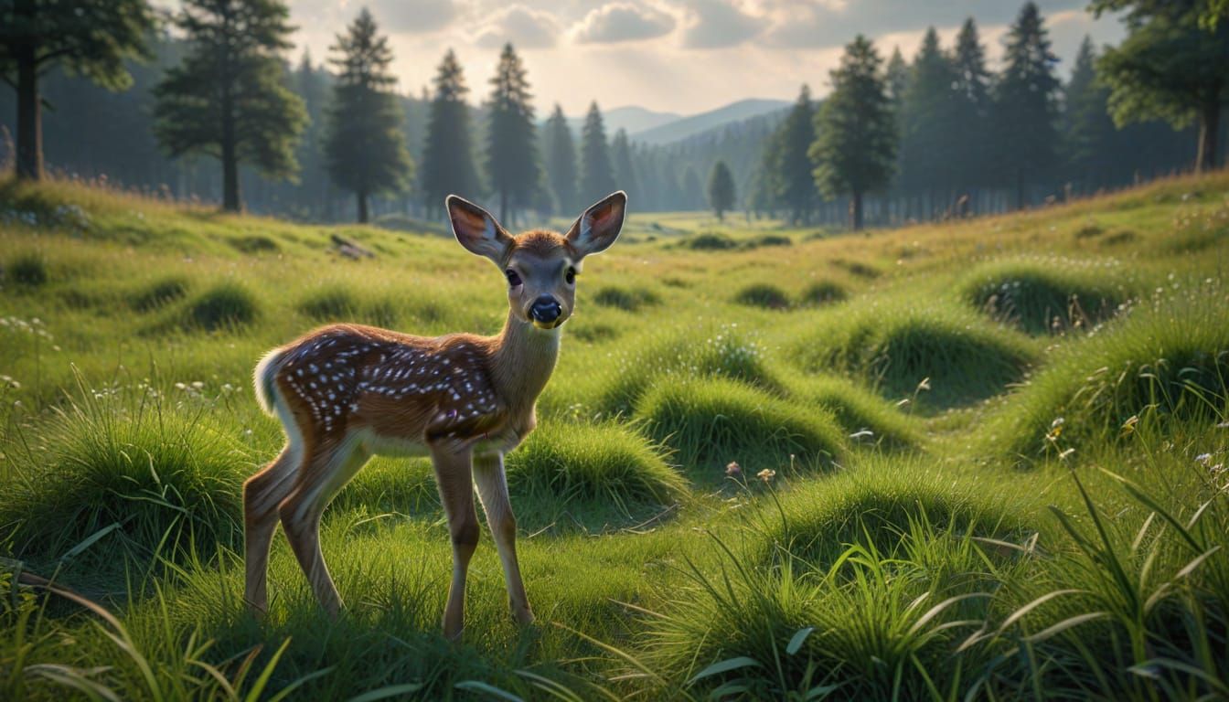 Bambi in a Serene Grassland