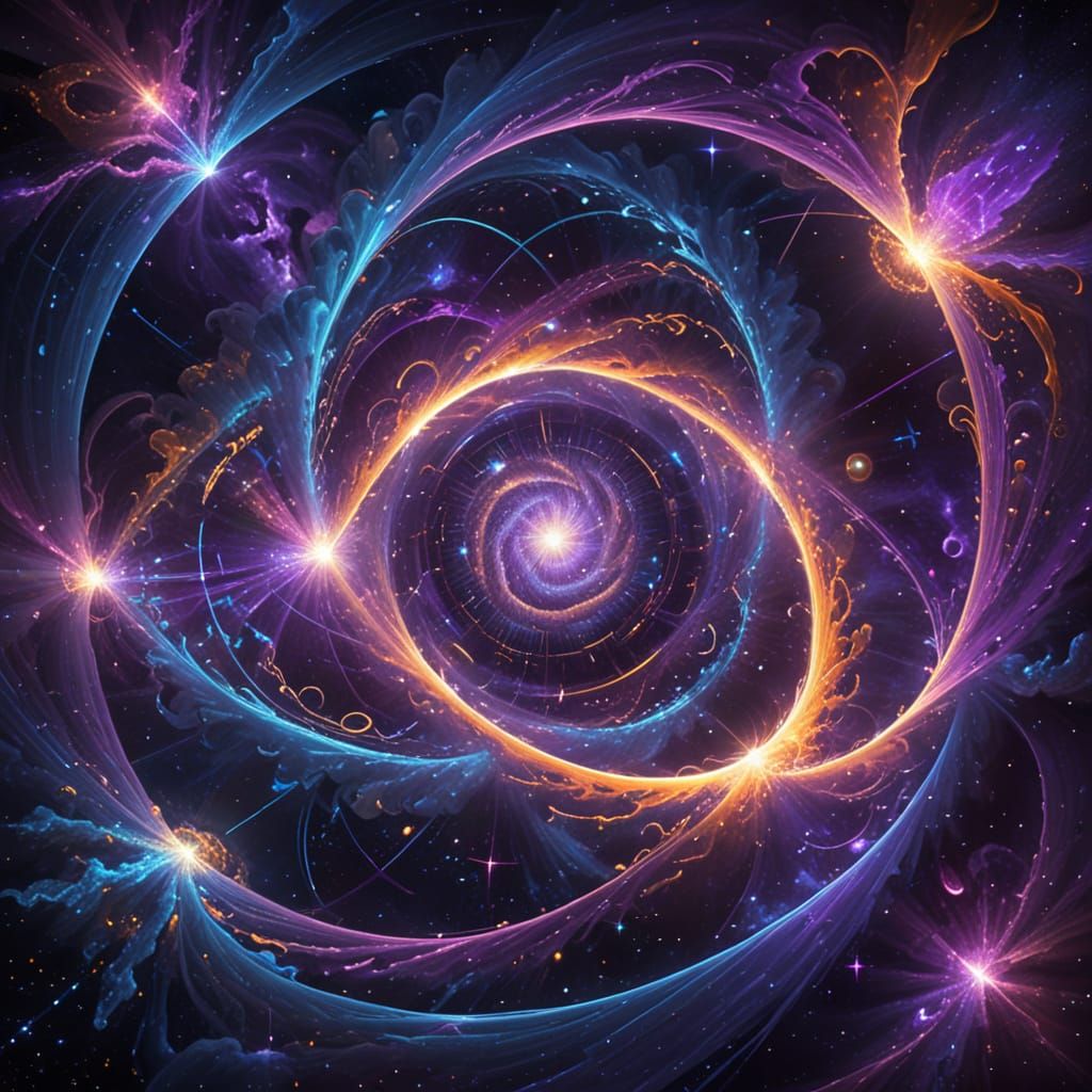 Cosmic Abstract Spacetime With Glowing Math Symbols