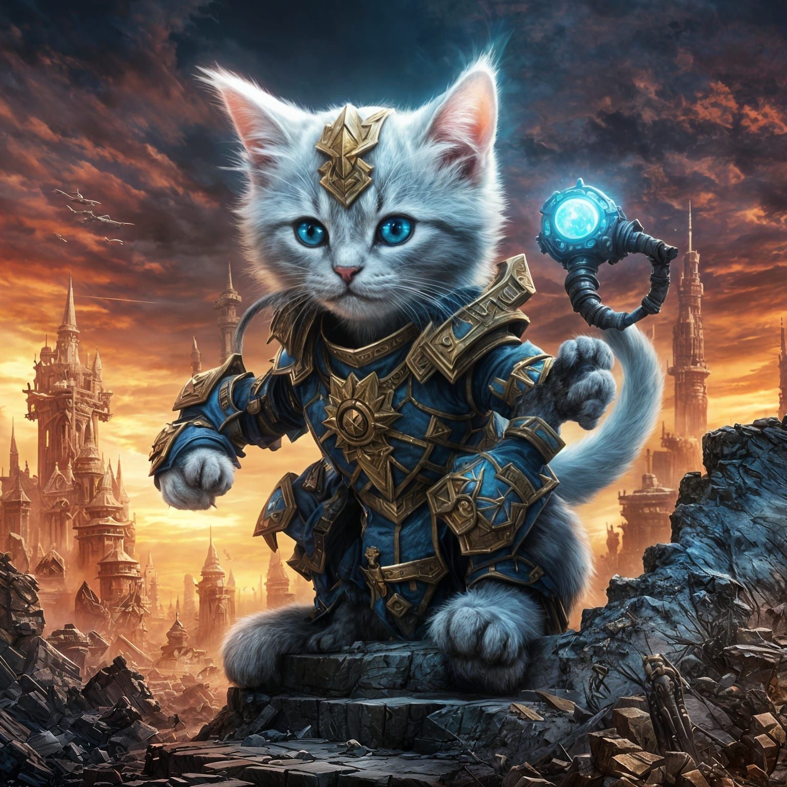 Emperor Kitten in Battle Dress: Detailed Matte Painting