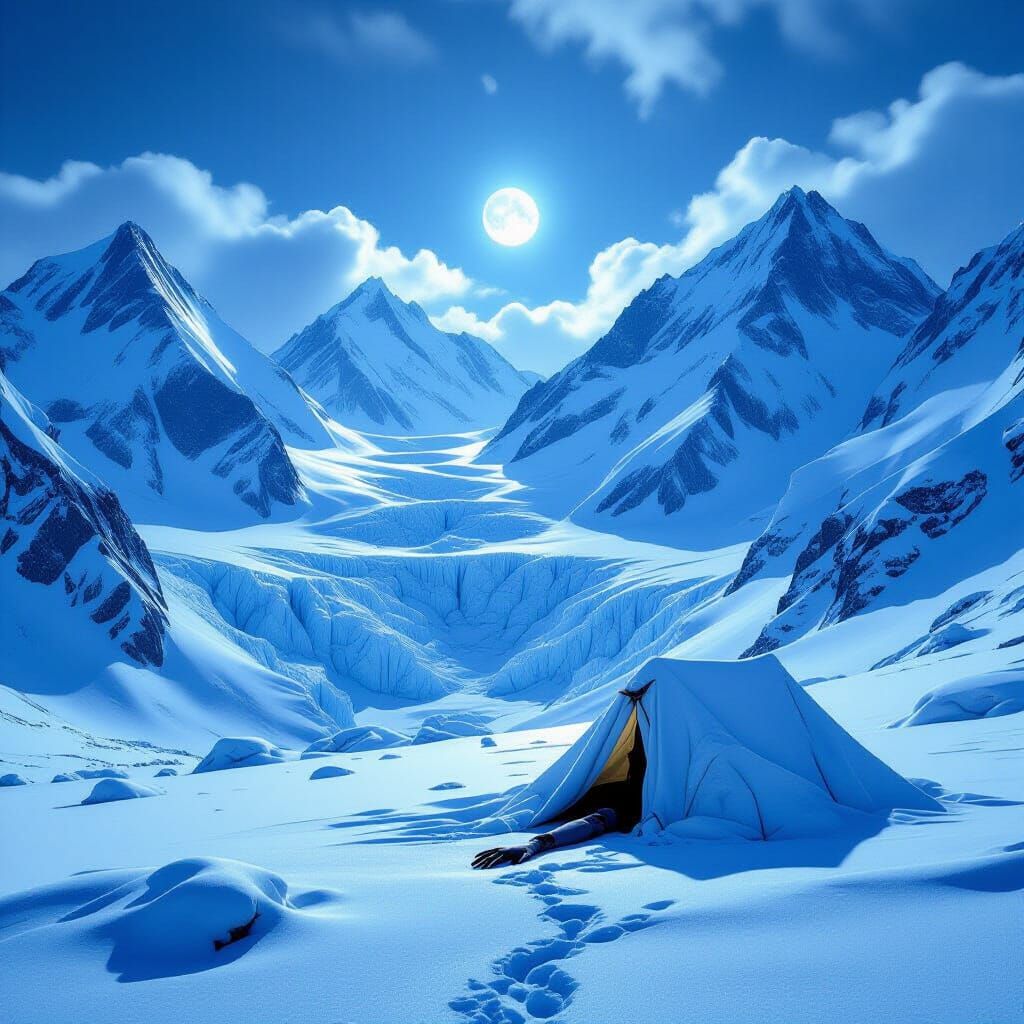 Frozen Mountain Landscape with Stark Survival Scene